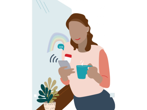 An illustration of a person with their phone