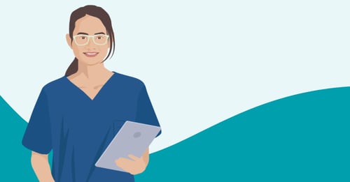 female dentist using ipad