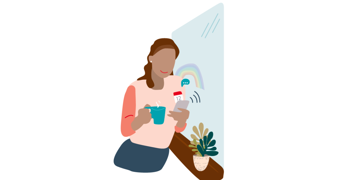 an illustration of a person using a phone comfortably at home