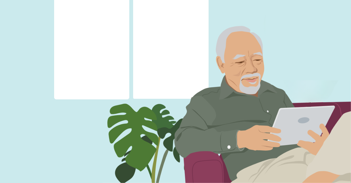 an illustration of a person using a tablet at home