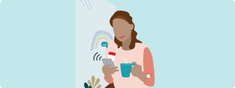 An illustration of a person with their phone